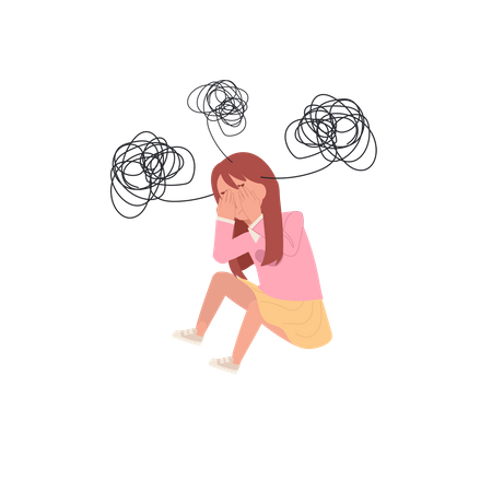 Troubled Girl Feeling Stress and Unease  Illustration