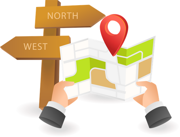 Trouver l'emplacement de la direction avec la carte  Illustration