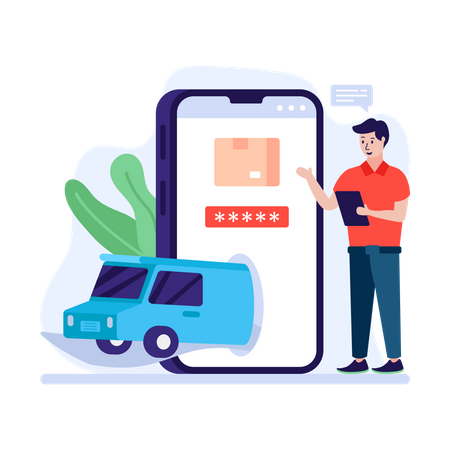 Truck delivering through phone  Illustration