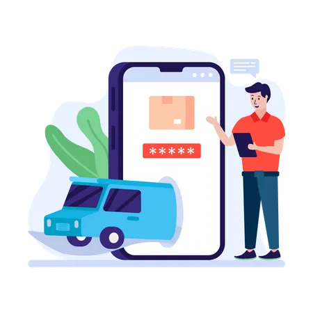 Truck delivering through phone  Illustration