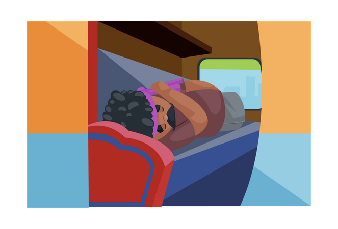 Truck driver is sleeping in the truck  Illustration