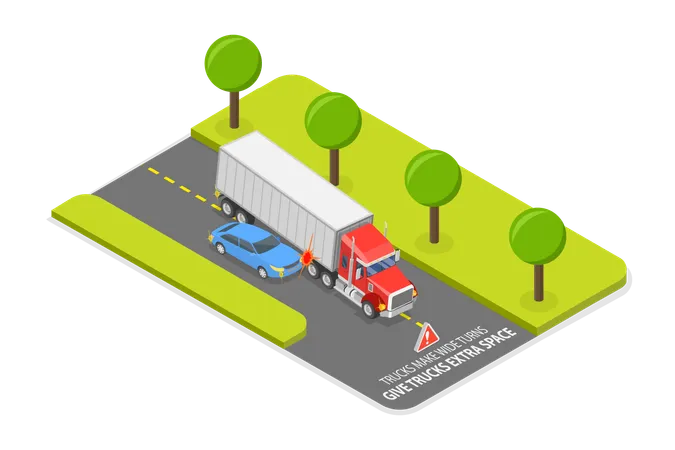 3 D Isometric Flat Vector Illustration Of Trucks Driving Rules Road Safety Illustration