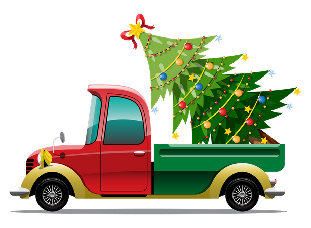 Truck loaded with Christmas tree  Illustration