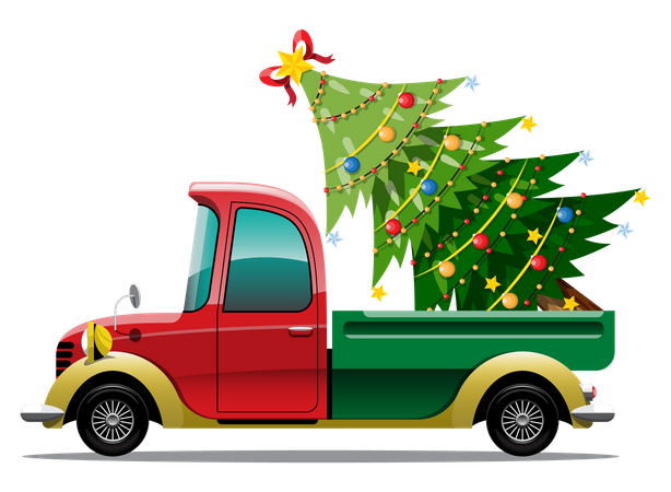 Truck loaded with Christmas tree  Illustration