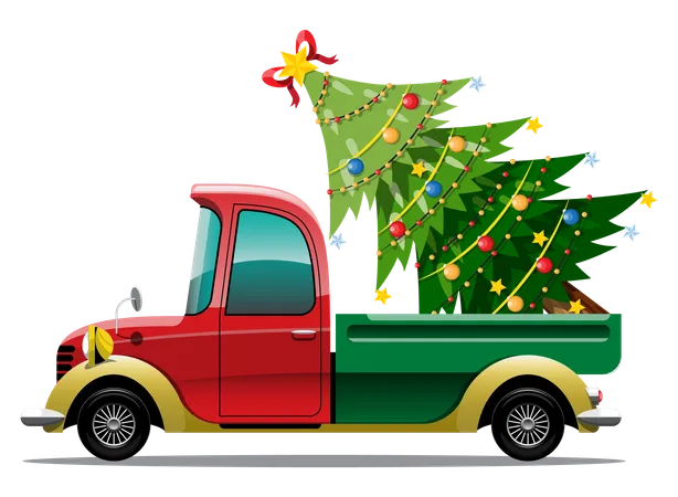 Truck loaded with Christmas tree  Illustration