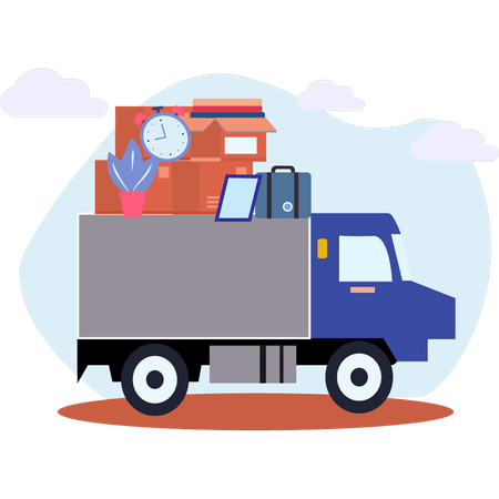 Truck Loaded With Household Goods  Illustration