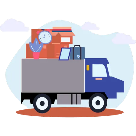 Truck Loaded With Household Goods  Illustration