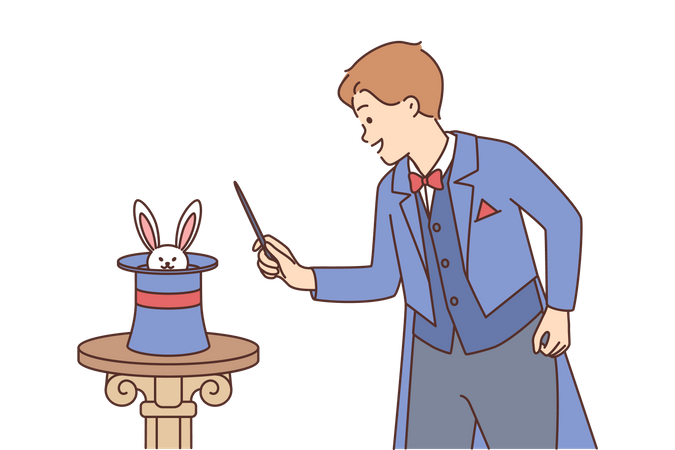 Mágico fazendo truque de coelho  Ilustração