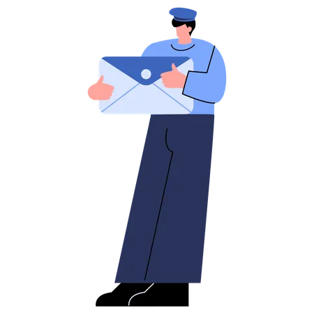 Trusty Postman holds client's letters  Illustration