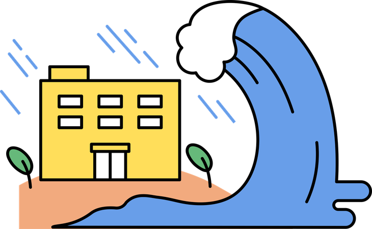 Tsunami strömt mit riesigen Wellen in die Stadt  Illustration