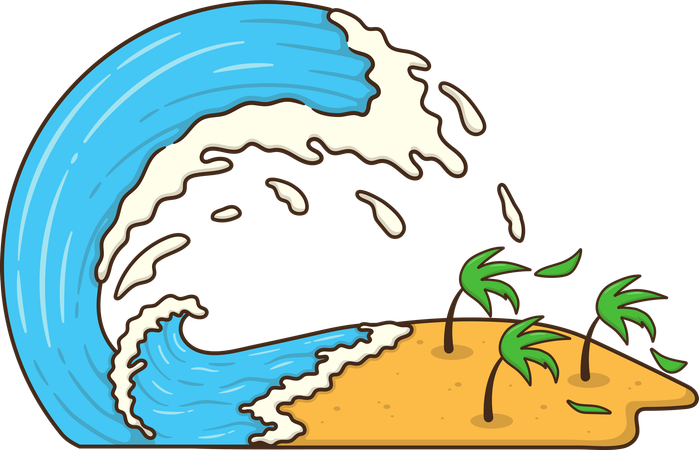 Tsunami waves on sea shore  Illustration