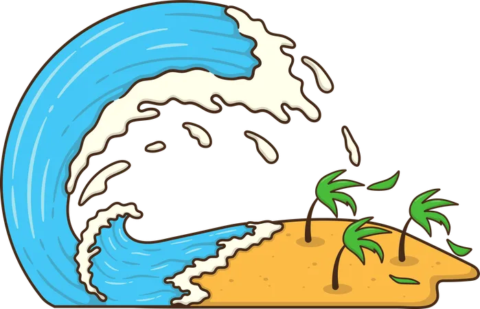 Tsunami waves on sea shore  Illustration