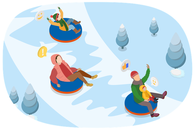 Tube à neige pendant les vacances d'hiver  Illustration