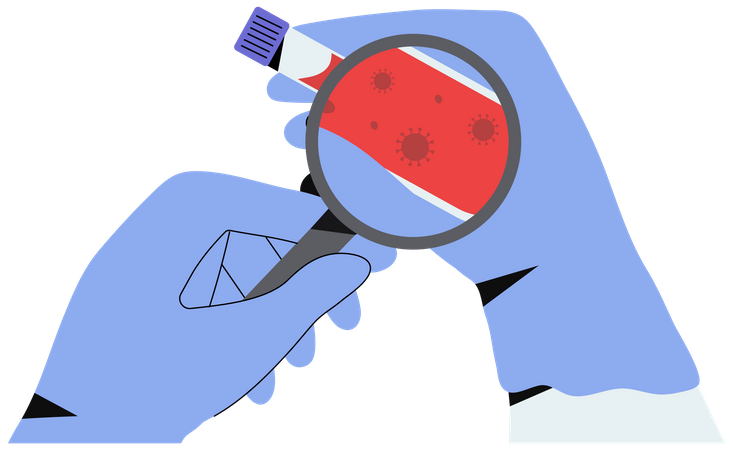 Tubo de ensayo de coronavirus con muestra de sangre.  Ilustración