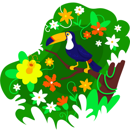 Tucano na folhagem  Ilustração