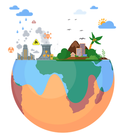 Turbina eólica de la ciudad de energía solar verde  Ilustración