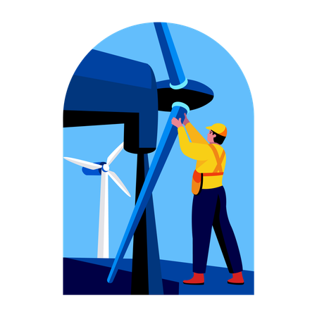 Turbine engineer fixing turbine  Illustration