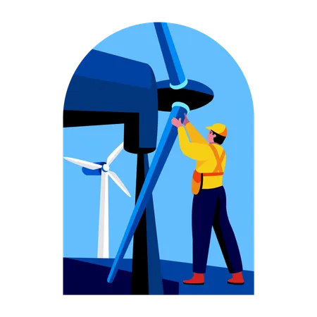 Turbine engineer fixing turbine  Illustration