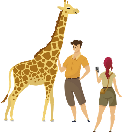 Turista com girafa  Ilustração