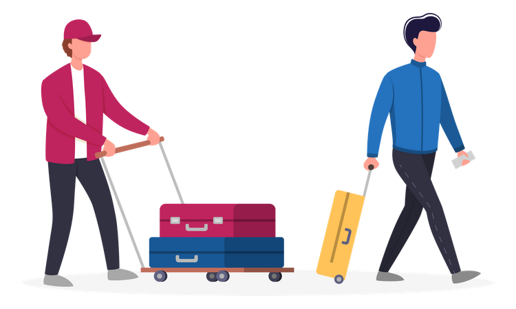 Turista con equipaje y bolso  Ilustración