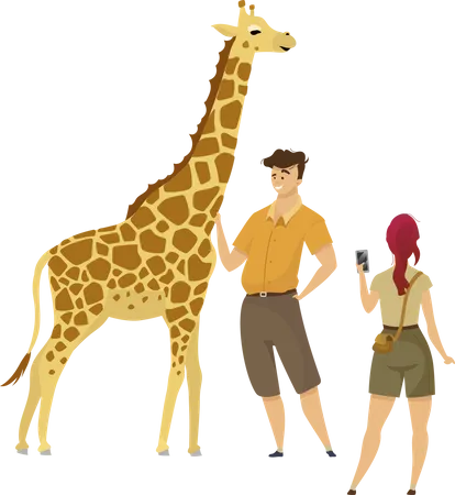 Turista con jirafa  Ilustración