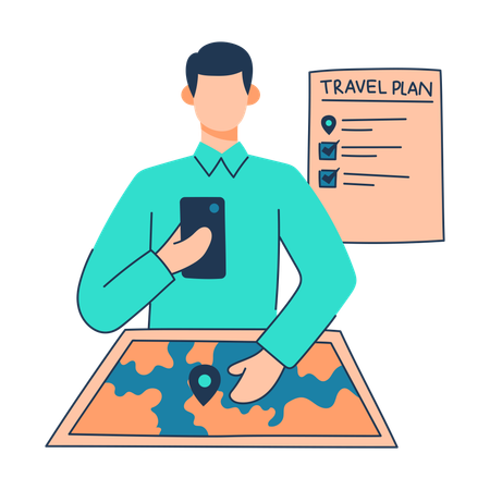 O turista está preparando o plano de viagem  Illustration