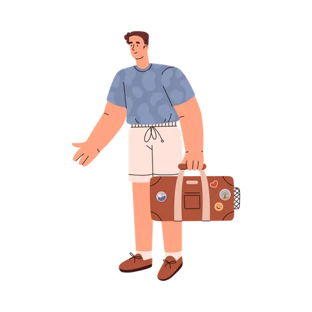 Turista masculino indo em viagem  Ilustração