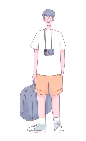 Turista masculino con cámara  Ilustración