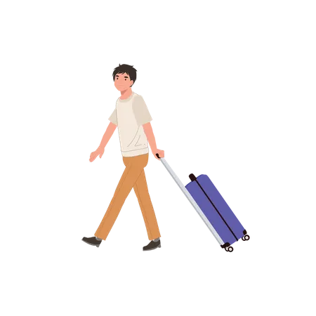 Turista masculino con equipaje de mano  Ilustración