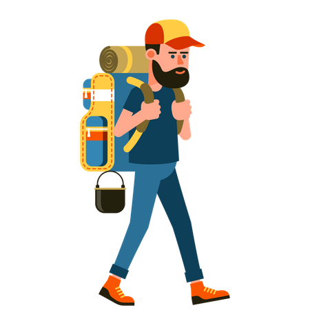 Turista masculino con mochila  Ilustración