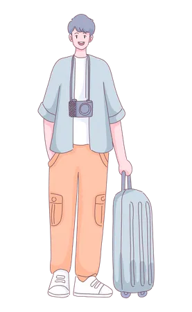 Turista masculino con mochila de viaje  Ilustración