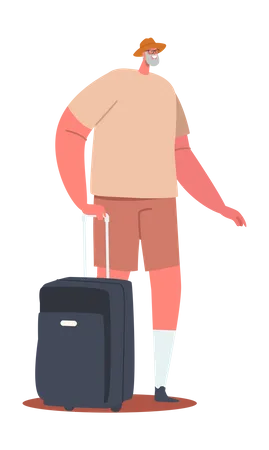 Turista senior con maleta  Ilustración