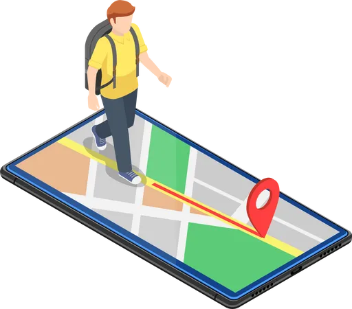 Turista usando sistema de navegação GPS móvel  Ilustração