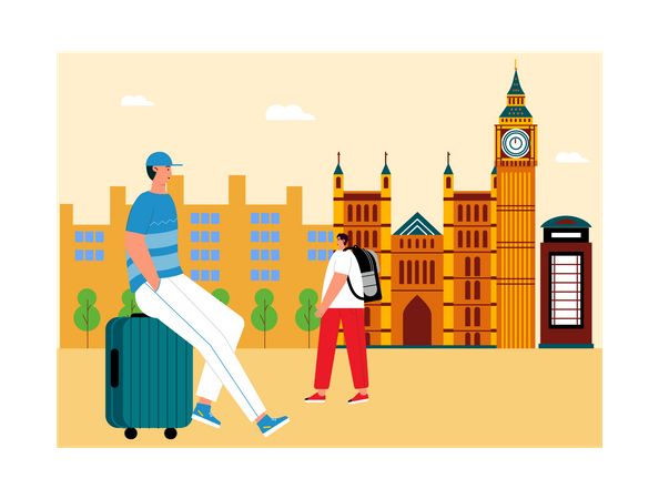 Turista viajando em Londres  Ilustração