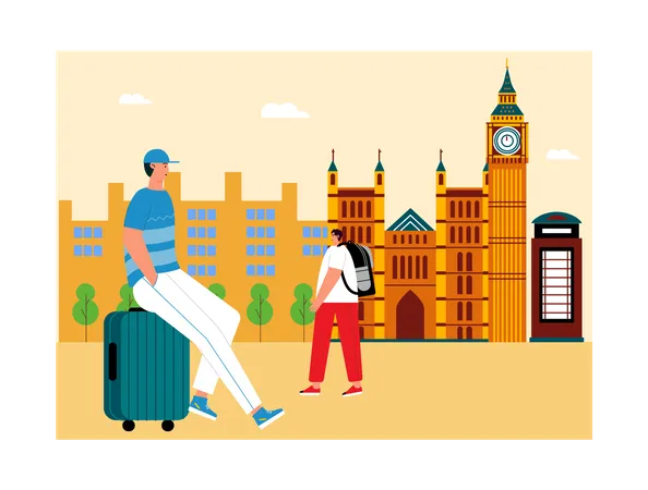 Turista viajando em Londres  Ilustração