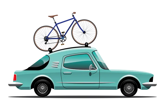 Turistas carregam bicicletas em carros  Ilustração