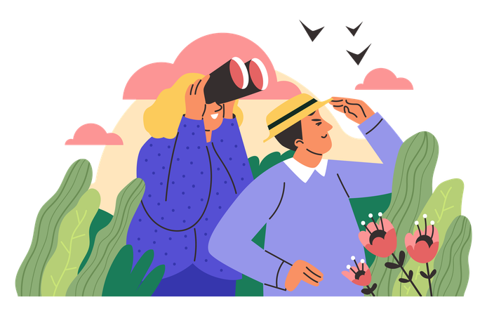 Turistas que eligen una ruta para la aventura  Ilustración