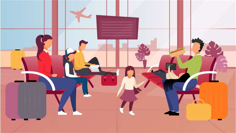 Turistas en el aeropuerto  Ilustración