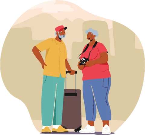 Turistas mayores en viaje  Ilustración