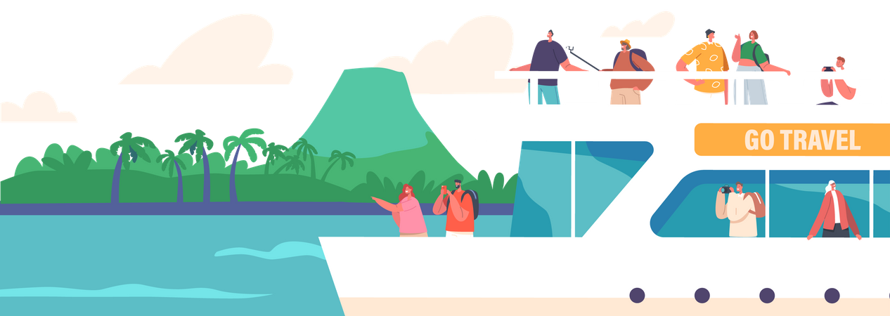 Turistas viajando em cruzeiro  Ilustração