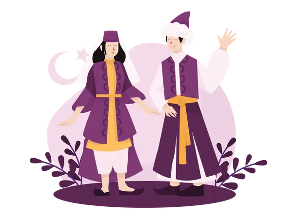 Turkish couple in traditional clothes  Illustration