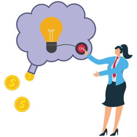Turn on brain to creativity for make money  Illustration