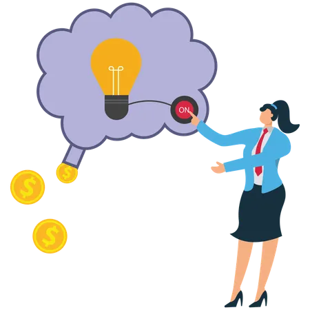 Turn on brain to creativity for make money  Illustration