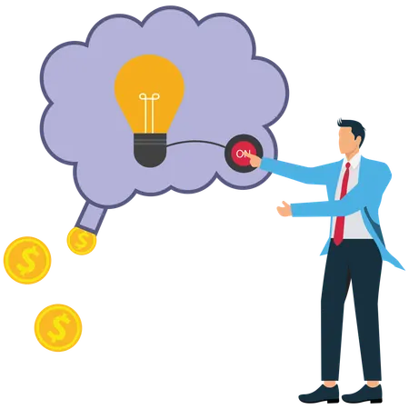 Turn on brain to creativity for make money  Illustration