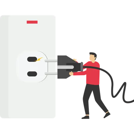 Character Reduce Energy Consumption At Home And Unplug Appliances Energy Efficiency And Electricity Consumption In Household Concept Vector Illustration Illustration