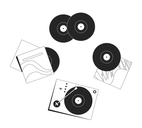 Turntable, vinyl records and album covers  Illustration