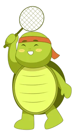 Turtle Holding Badminton Racket  Illustration
