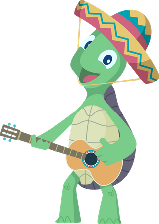 Turtle playing guitar  Illustration