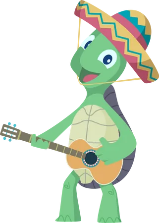 Turtle playing guitar  Illustration