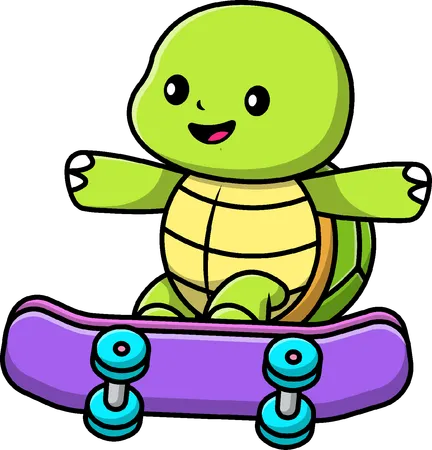 Turtle Playing Skateboard  Illustration